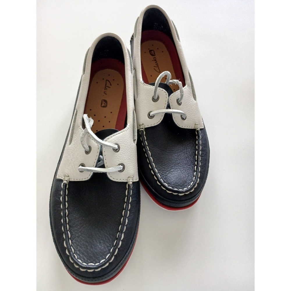 Clarks Leather Blue & White Boat Comfort Shoes Women's Size 10
